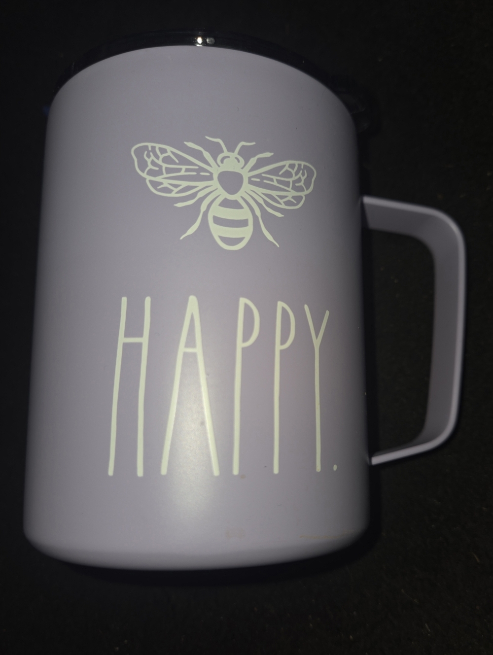 Rae Dunn Purple BEE HAPPY Tumbler Cup W/ Lid -Never Used- Wine Coffee Tea